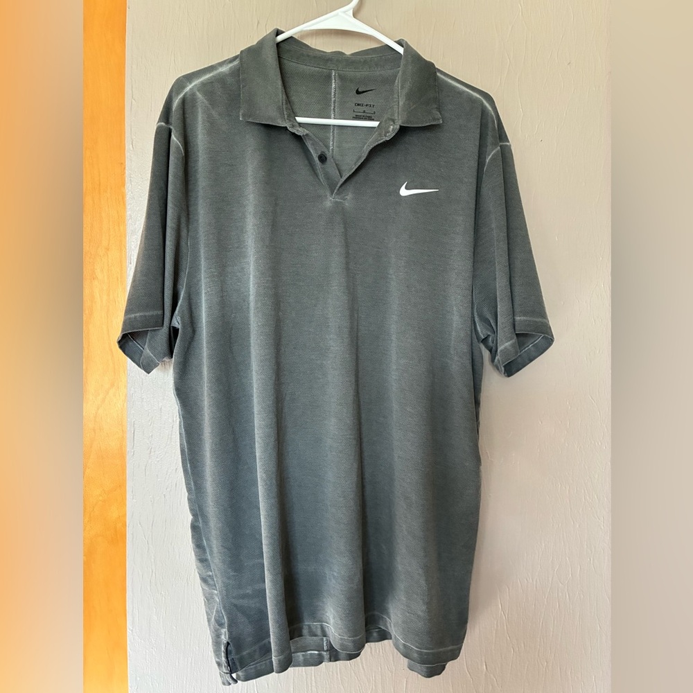 Nike Dri-Fit Yellow Gray Golf Polo Shirt Size Large